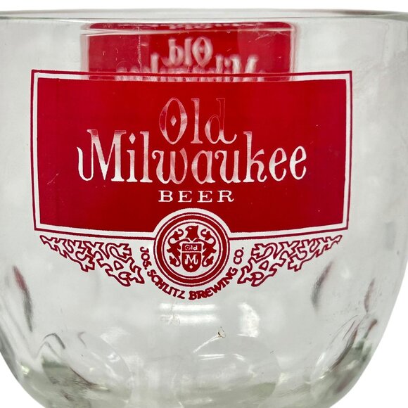 Vtg Old Milwaukee Beer Thumb Print Goblet Red Logo 16 Oz Jos. Schlitz Brewing Co - Picture 4 of 10